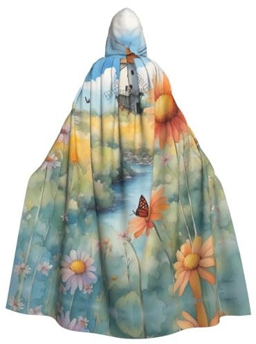 YYHWHJDE windmill in the distance Printing Halloween Adult Hooded Cloak for Parties and Costume Events