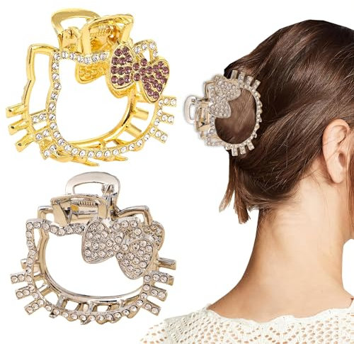 NHQ Lot de 2 Grandes Pinces à Cheveux Antidérapantes en Métal Doré Tendance,Kitty,Barettes Cheveux Femme,Cheveux Bouclés Accessoires,Modélisation de Chatons,pour Cheveux épais,Cheveux Fins