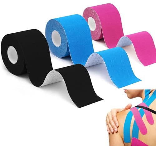 3 Rouleaux Strap Sport 5m X 5cm, Bande Kinesiologie Tape, Bande de Kinésiologie de Sport pour les Muscles, Tape Kinesiologie pour L'épaule, Imperméable & élastique, pour Genoux épaules Coudes