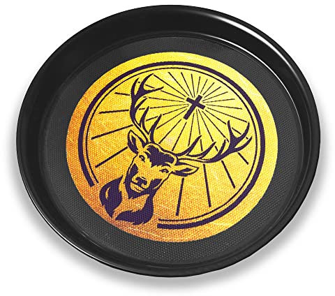 Original Servier-Tablett von Jägermeister ® Kellner Barkeeper Teller Platte aus Kunststoff mit Anti-Rutsch-Matte | rund mit 37cm Durchmesser | schwarz mit Logo in orange