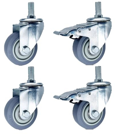 Dijateman Ruote piroettanti per Mobili 75/100/125mm con Filettata M12 M16 M20, Ruote TPR Ricambio con Freno, Ruote per Carrelli Silenziose 4 Pezzi(3inch,M12*60)