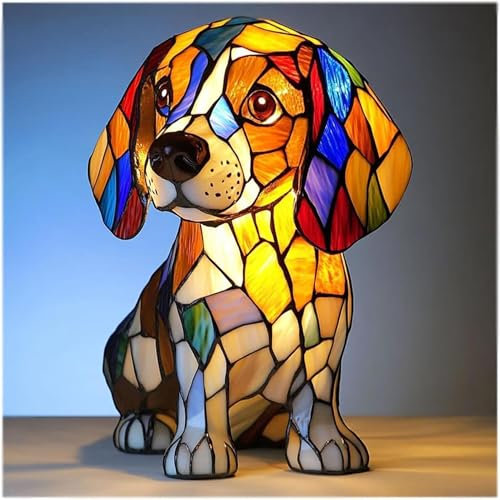 JSvsza Corgi Lampe und Mops Lampe - Hundeserie Dackel & Chihuahua Nachtlicht, Kunstharz Dekoleuchte mit Warmweiß LED, Schlafzimmerlampe Umgebungslicht, USB-Betrieb für Wohnzimmer/Büro, Beagle