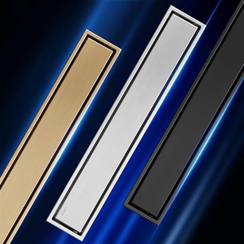 Desagüe de ducha lineal con rejilla rt profesional de acero inoxidable 304 rectangular para baño (color: negro, tamaño: 50 cm)