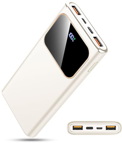 Power Bank Fast Charging 10000mAh, 22.5W Portable Charger USB C Input & Output Powerbank with LED Display, PD3.0 QC4.0 Phone Battery Pack for iPhone16/15/14/13/12, Android More (Cream White)