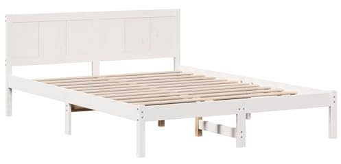 vidaXL Bettgestell Weiß 150 x 200 cm Massivholz Kiefer, Holz-Bettgestell, Zeitgemäße Schlafzimmermöbel, Modernes Design, Rechteckig, Schlafutensilien für Komfort