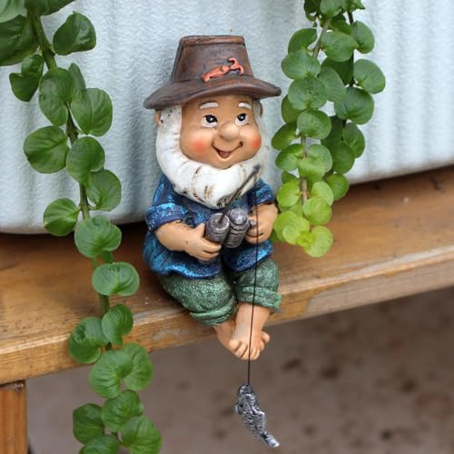 Generisch Angelnder Zwerg Figur, Gartenzwerg Angeln Figur, Gartenzwerg Deko Statue, Harz Handwerk Charakter für Garten Dekoration, Gartenzwerg Teichfiguren Miniteich Deko, Geschenke Für Angler, Troll
