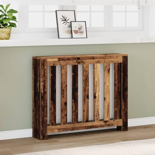 Cubierta de radiador de madera de densidad media moderna decorativa para salón, dormitorio, pasillo, diseño de listones verticales, 104 x 20 x 82 cm