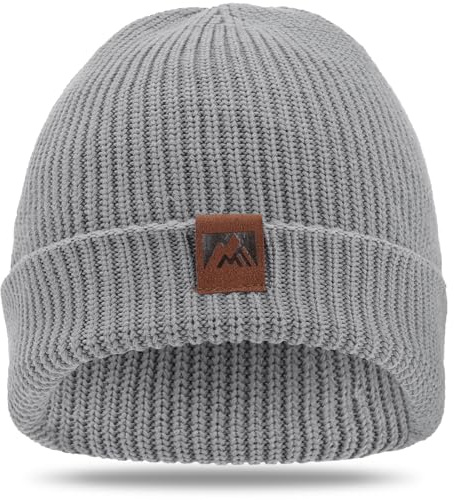 ricema Beanie Mütze Herren Damen, Winter Warme Strickmütze mit Fleecefutter, Weiche Dehnbare Wollmütze Thermo Laufmütze mit Bündchen, Stylische Wintermützen Geschenk,Grau