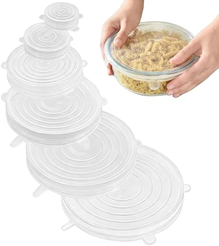 BRITIVIVE Silikondeckel Joghurtbecher 6 Stück Silikondeckel Dehnbar Deckel für Joghurtbecher Silikon Stretch Deckel Set für Schüsseln,Dosen,Becher,Obst (Weiß)