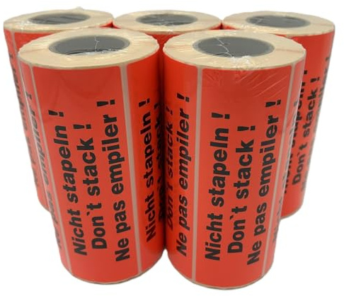 PaperXpert Hinweisetiketten Nicht stapeln | Maxipack: 5 Rolle à 500 Stück | 149 x 48 mm | Leuchtfarbe | Stark haftend | Warnetiketten/Versandetiketten - Premium Markenqualität – Made in Germany