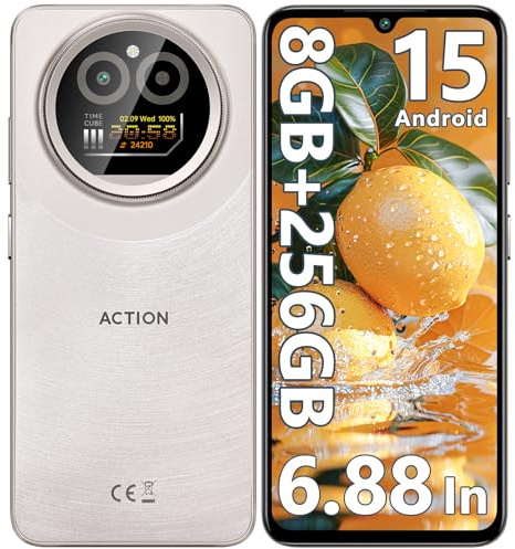 IIIF150 Action A5 Pro SIM-Free & Unlocked Mobile Phones, 8GB RAM+256GB ROM/1TB, 6.88 HD+ Display& Mini Sub-Screen, Android 15 Smartphone, 5100mAh, 16MP, 4G Dual SIM Telephone, Fingerprint/3.5mm Jack