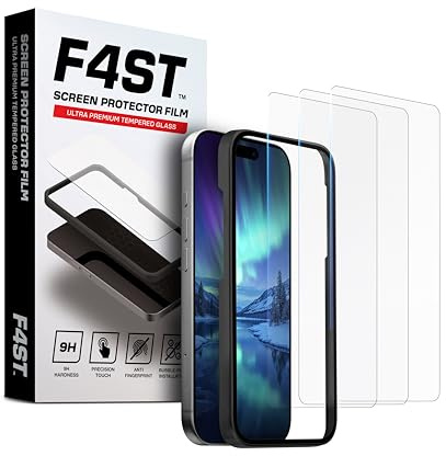F4ST 3 Pack for iPhone 16 Screen Protector 6.1, 9H Tempered Glass with Alignment Frame, Easy Installation, Military-Inspired Shatterproof, Case Friendly, HD Clear, Bubble Free, Anti-Scratch
