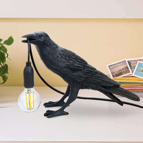 YLTLINK Schwarze Krähen LED Tischlampe Niedlich Vogellampe Tier Nachttischlampe mit Kabel,Home Rabe Dekorative Schreibtischlampe aus Harz,Kreative Nachtischlampe,Knopfsteuerung,E14 Sockelhalterung