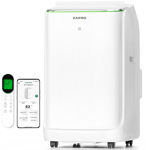 ZAFRO Inverter - Acondicionadores de aire portátiles, 14000 BTU (10000 BTU SACC) unidad de CA inteligente con refrigeración ultra silenciosa (42 dB)/sin drenaje/temporizador de 24 horas/APP/control