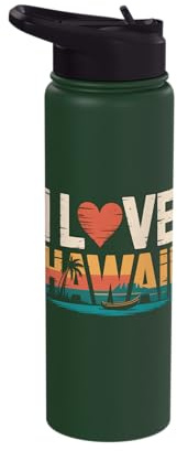 I Love Hawaii Palm Tree Ocean Waves Stainless Steel Insulated Water Bottle