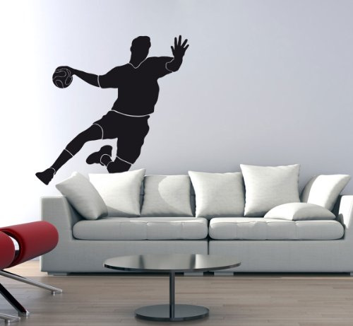 PrimeStick Wandtattoo Wandaufkleber Handballer Torschuss #120A schwarz 62cm x 60cm (RAL9005)