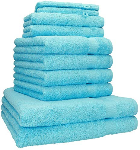 Betz 10-TLG. Handtuch-Set Premium 100% Baumwolle 2 Duschtücher 4 Handtücher 2 Gästetücher 2 Waschhandschuhe Farbe türkis