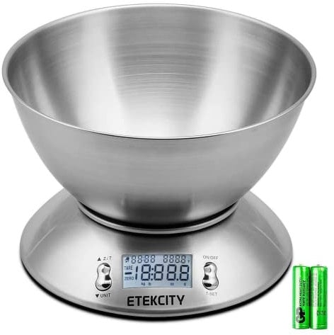Etekcity Electronic Kitchen Scales with Stainless Steel Mixing Bowl, Timer and Temperature Sensor, Digital Wet and Dry Food Weighing Scale for Cooking and Baking-11lb/5kg