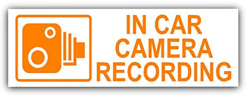 5 x Small in Car Camera Recording Stickers,Red Printed-CCTV Sign-Van,Lorry,Taxi,Bus,Mini Cab,Minicab-Security-Window,Tinted-Go Pro,Dashcam (Orange on White - External Application)