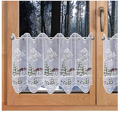 SeGaTeX home fashion Weihnachts-Scheibengardine Kleiner Schneemann Wintergardine Plauener Stickerei HxB 40 x 192 cm
