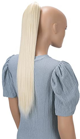CAISHA 60cm Glatt Pferdeschwanz Mit Butterflyklammer Haarteil Zopf Hitzebeständig Haarverlängerung Platinblond H618