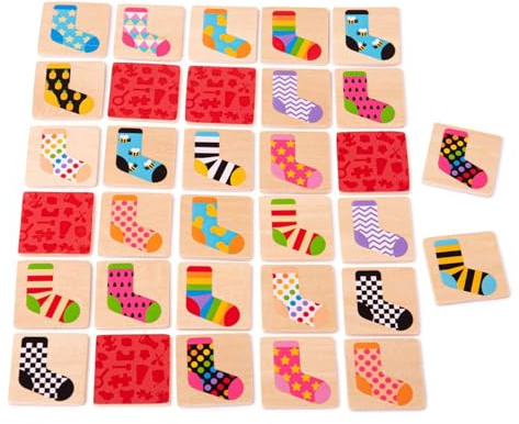 Bigjigs Toys Holz Socken-Memo – Pädagogisches Gedächtnis- und Beobachtungsspiel für Kinder