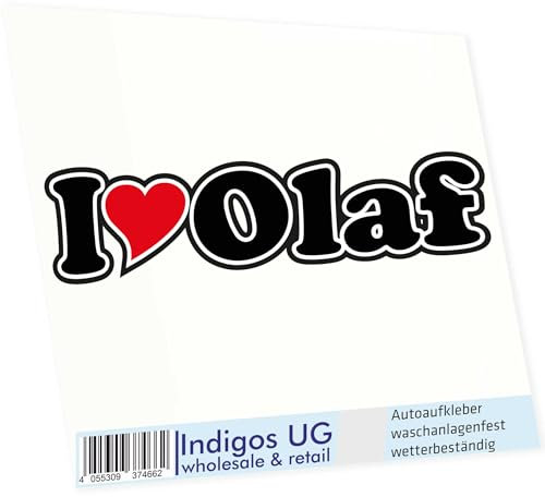 INDIGOS UG Auto Aufkleber I Love Olaf 15 cm - Autoaufkleber - KFZ Sticker selbstklebend - für Motorrad, Fenster oder Heckscheibe - wetterfest & UV-beständig Sticker mit Namen von Mann Frau Kind
