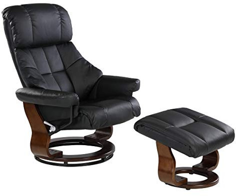 aktivshop Entspannungssessel Deluxe Massagesessel mit Hocker 360° drehbarer Relaxsessel mit Liegefunktion, moderner Fernsehsessel TV-Sessel für Wohnzimmer, Kunstleder, (Schwarz)