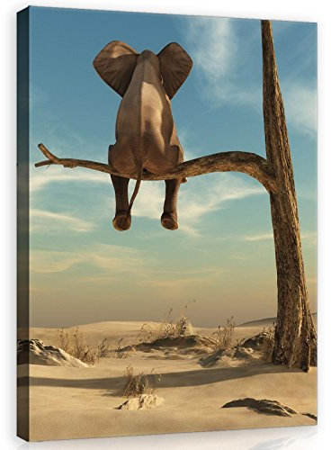 Forwall - Leinwand Bilder - Elefant auf dem Baum Tiere Kinder Kunst - 80x60 cm Leinwandbilder - Bild auf leinwand - Wandbild XXL groß Wandbilder für Wohnzimmer Schlafzimmer Wohnzimmerbilder Modern