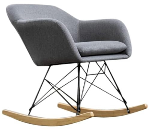 KAWOLA Schaukelstuhl Stella - Moderner Schaukelsessel Hellgrau, Ergonomisch, mit Stoffbezug & Armlehne, Design Schwingstuhl für Wohnzimmer, Schaukelstuhl mit Eichenholz Kufen