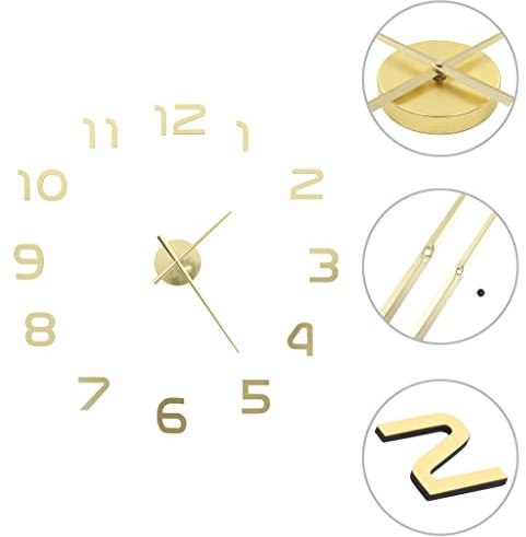 vidaXL 3D Wanduhr Modernes Design 100cm XXL Golden Wand Uhr Wandtattoo Deko