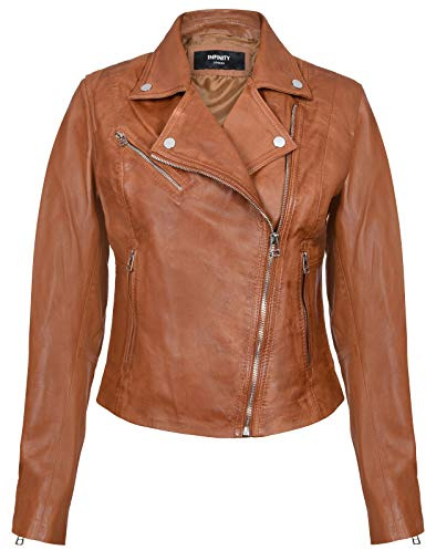 Ladies Womens Real Leather Fitted Vintage Biker Style Zip Fashion Jacket