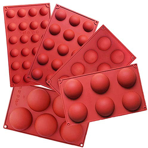 Ausplua Moldes de silicona para hornear semi esferas, para hacer dulces, chocolate, pastel, mousse, gelatina, 5 unidades