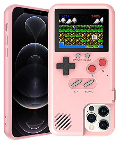 Autbye Retro 3D Phone Case with 36 Classic Games, Color Display, Shockproof for iPhone Pink