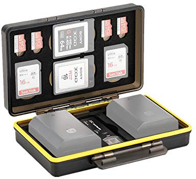 JJC Boîte Rangement de Cartes Mémoire Étui Protection pour 2 SD / 4 Micro SD / 2 XQD Cartes + 2 Batterie Canon LP-E6 LP-E8 LP-E12 LP-E17 NB-13L Sony NP-FZ100 NP-FW50 NP-BX1 Nikon EN-EL15 EN-EL14