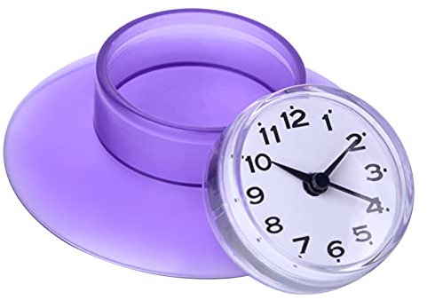 Mini Wanduhren, niedliche Badezimmer Küche Spiegel Saugwanduhr Dusche wasserdicht Quarz Uhren Dekoration (Lila)
