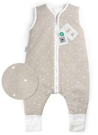 Ehrenkind® Babyschlafsack | Bio-Baumwolle | Babyschlafsack für das ganze Jahr | Größe 90 Farbe Taupe mit weißen Sternen