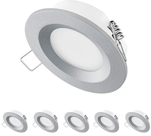 TEVEA Ultra Flach LED Einbaustrahler | 3.5W 300lm 230V | Einbauleuchte | Einbauspot | 5er Pack (Silber-Warmweiss)