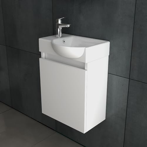 Alpenberger Gäste WC Waschbecken mit Unterschrank | Waschtisch Weiß | Waschbeckenunterschrank 45 cm Breit | Aufsatzwaschbecken Waschbeckenunterschrank | Bad Möbel Waschtischunterschrank