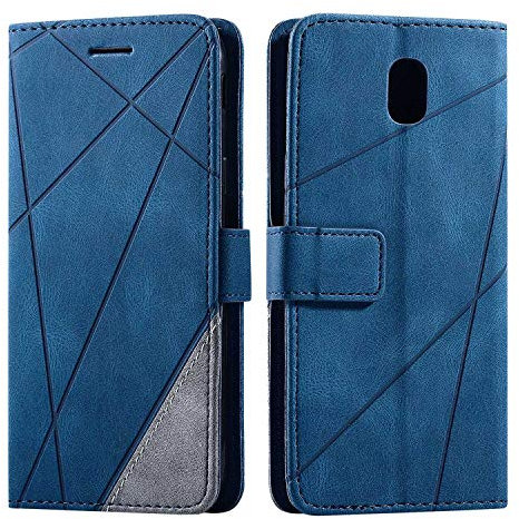SONWO Hülle für Samsung Galaxy J5 2017, Premium Leder PU Handyhülle Flip Case Wallet Silikon Bumper Schutzhülle Klapphülle für Galaxy J5 2017, Blau