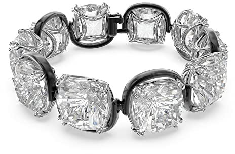 Swarovski Harmonia Braccialetto Rigido, Placcato in Tonalità Nero con una Fila di Cristalli TrasparentiSwarovski Taglio Cushion, Taglia M, Bianco