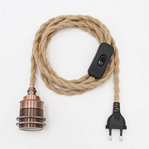 Kit de lampe à suspension en corde de chanvre Vintage avec prise interrupteur DIY Tête unique suspendue Câble de lumière Corde E27 Prise Textile Cordon Décor Éclairage pour Chambre Salon Cuisine (B)