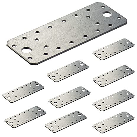VHG Flat Connecting Joining Plates - Pack of 10 pcs (140 x 55 x 2) Heavy Duty Perforated Brackets, Galvanised Steel Sheet Braces, Metal Timber Fixing Repair Connector