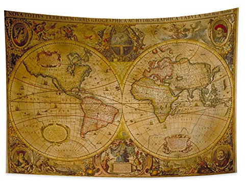 YONGFOTO 100x70cm Carta Geografica Arazzo, Colorato Mappa del Mondo Arazzi Occidentale Famoso Le Persone Ritratti Terra Fiore Pianta Arazzo Per Dormitorio Decor Coperta E-lezione