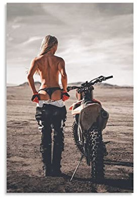 ZHUTOU Hot Girl Poster Motorrad Mädchen Leinwand Kunst Poster und Wandkunst Bild Druck Modern Familie Schlafzimmer Dekor Poster 60 x 90 cm