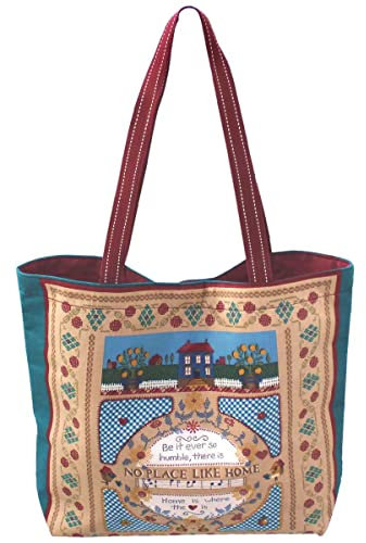 Borsa porta lavoro a maglia, borsa shopper, fantasia home verde petrolio e bordeaux