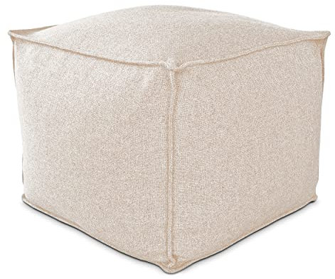 Deshome - Sitzhocker Sitzpouf Pouf 60x60x50 cm mit abnehmbarem Polster für Innen- und Außenbereich: Sitzpouf Design für Sofa, Wohnzimmer, Schlafzimmer, Sitzhocker, Light Pouf Beige