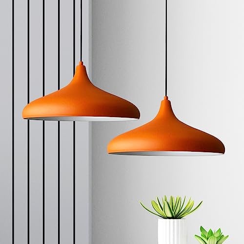 bamyum Champion Pendelleuchte Esstisch 2 Flammig Metall Ø30cm, Hängelampe Esstisch Vintage, Esstischlampe, Lampenschirm Hängelampe, Pendelleuchte Esstisch Hängeleuchte Wohnzimmer Esszimmerlampe Orange