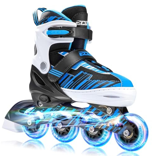 ECOO Adjustable Inline Skates Boys and Girls with Light up Wheels,Roller Skates for Kids Ages 4-12, Teen Skates for Beginner Outdoor and Indoor (Blue, Large-Youth(3-6 US))