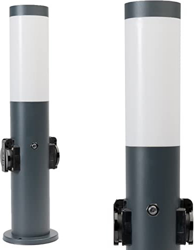 Grafner Wegeleuchte mit Dämmerungssensor 2 Steckdosen, 45 cm, Edelstahl, E27, anthrazit, Wegleuchte Weglampe Gartenlampe Gartenleuchte Standlampe Außenstandleuchte Pollerleuchte schwarz lackiert